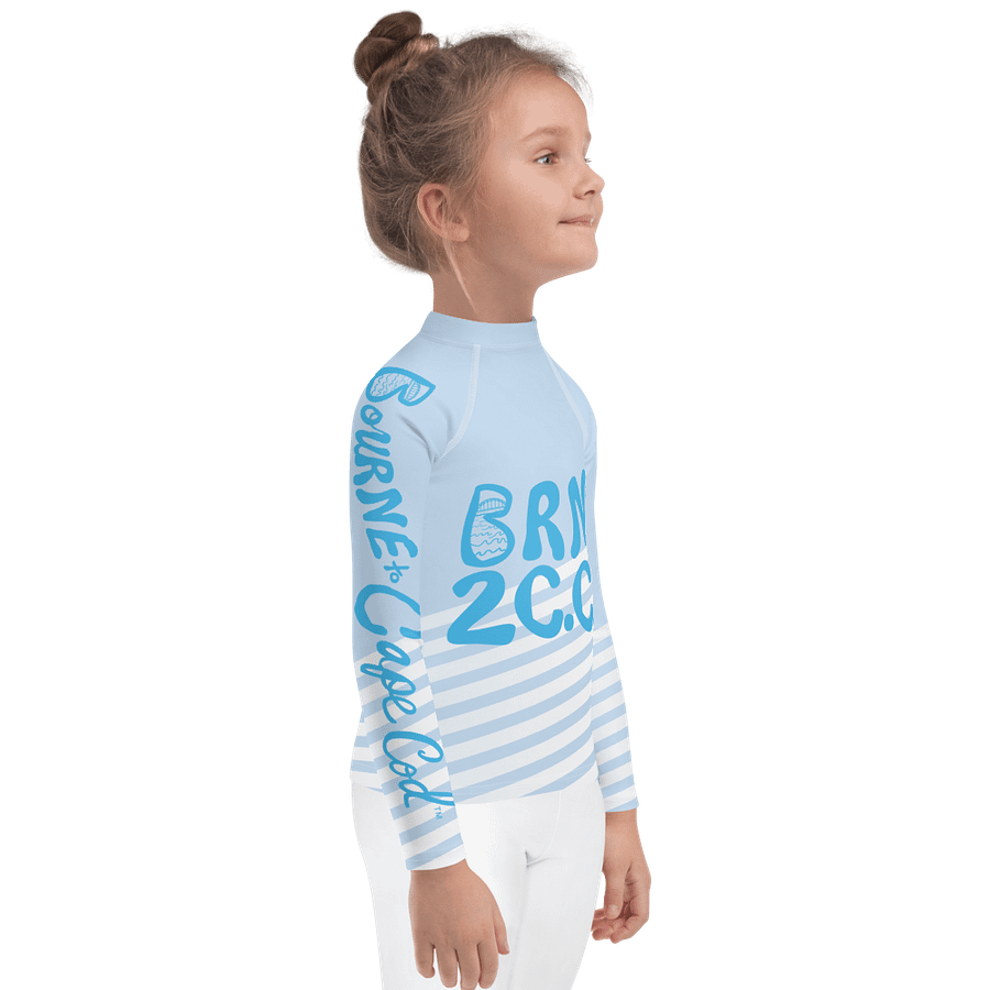 Girls' | Little KIDS | Rash Guard | BRN.2C.C.™ Front Print | BOURNE to Cape Cod™ Back & Sleeve Logo | Coastal UV Shirt for Active Kids | Slim Fit Swim Top | Blue Logo on Patriotic Pastels product image (4)