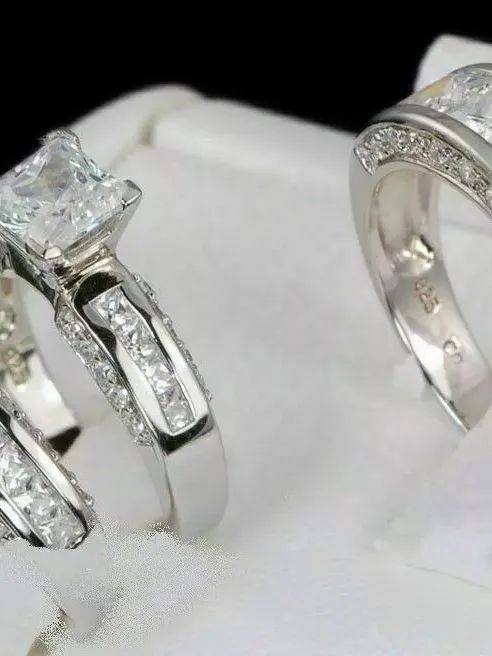 2Ct Princess Lab Created His & Her Wedding Trio Ring Set 14K White Gold plated product image (3)
