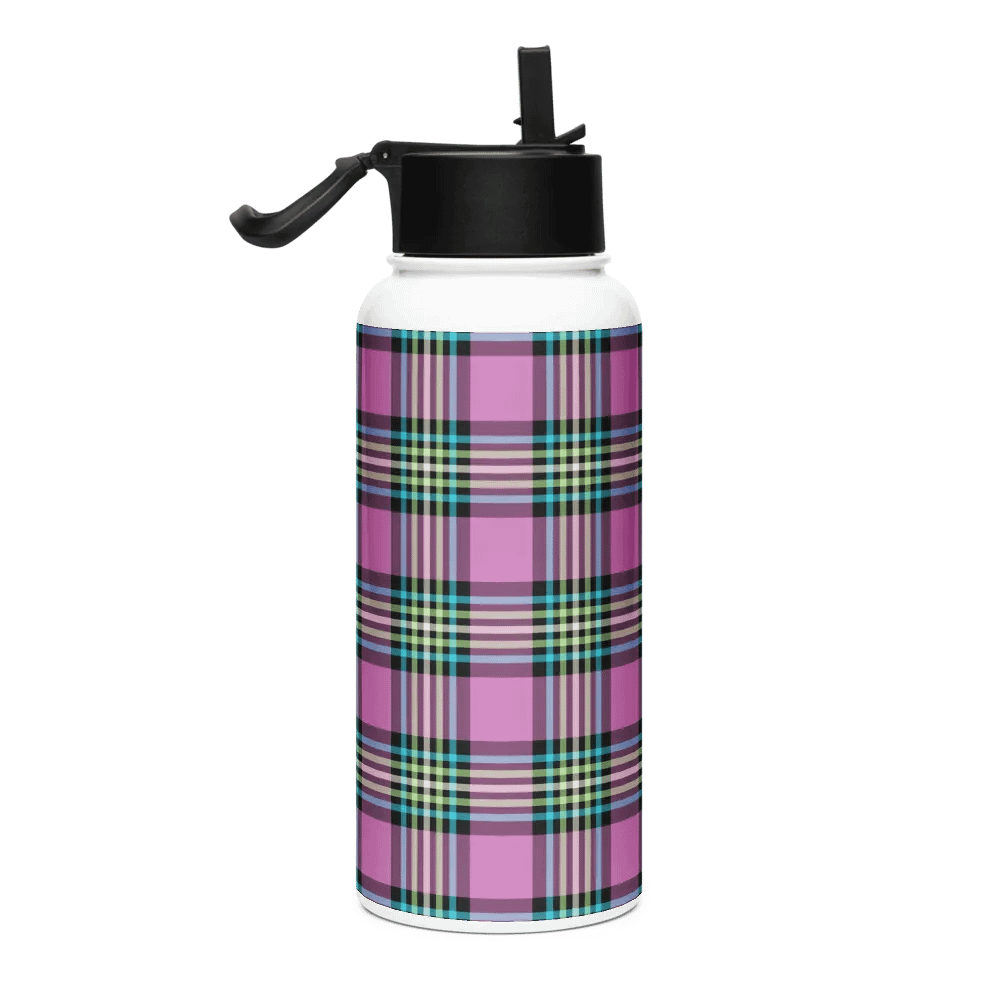 Purple Orchid and Turquoise Plaid Water Bottle product image (1)