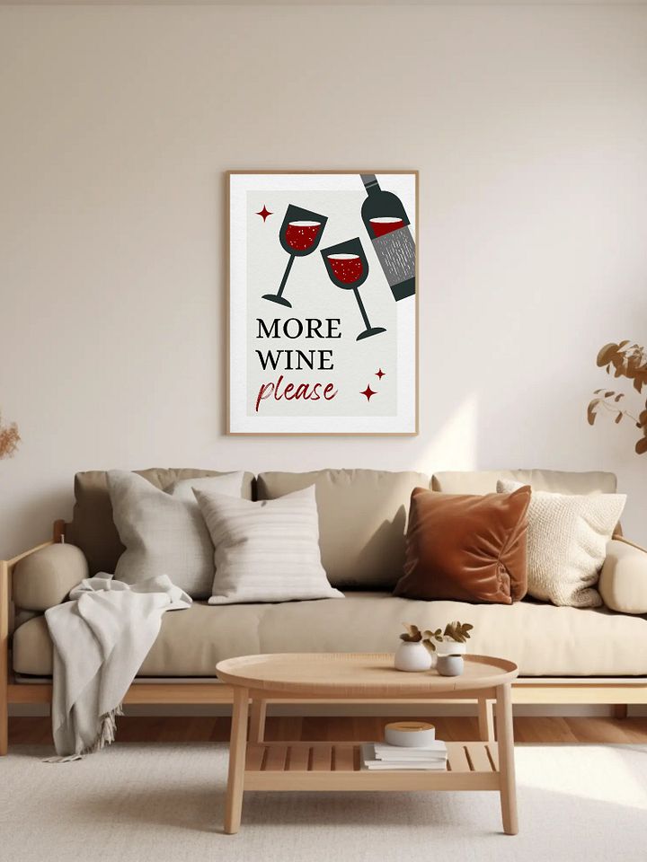 More Wine Please Wall Art - Modern Wine Lover Print, Fun Kitchen or Home Bar Decor, Red Wine Art Poster, Entertaining Drink Sign product image (2)