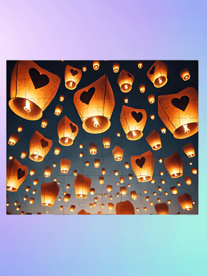 Floating Heart Lanterns Puzzle Sublimation Design – 300 DPI high-resolution digital download product image (1)