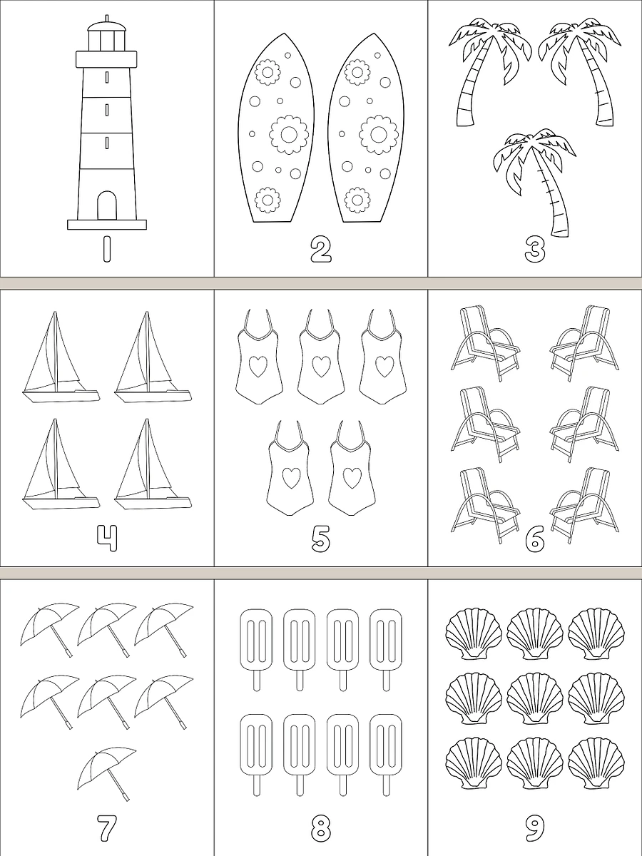 Printable Number Counting Coloring Pages - Beach Theme product image (3)