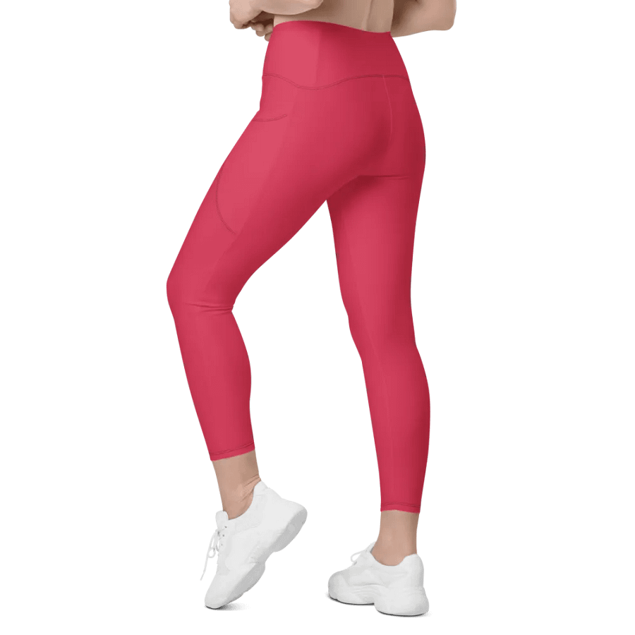 Plain Muted Red Light Summer Women's High Waisted Premium Crossover Leggings with Pockets by Treasure Pie product image (12)