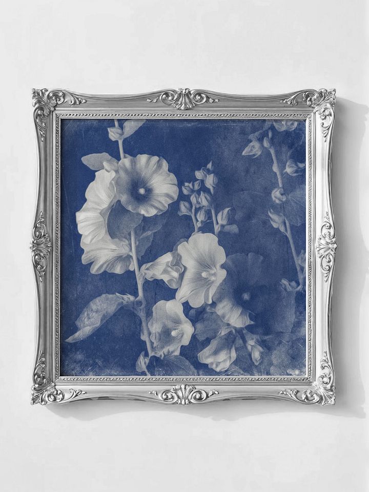 Holly Hocks, Vintage Blue Monochrome Square (Printable) product image (1)