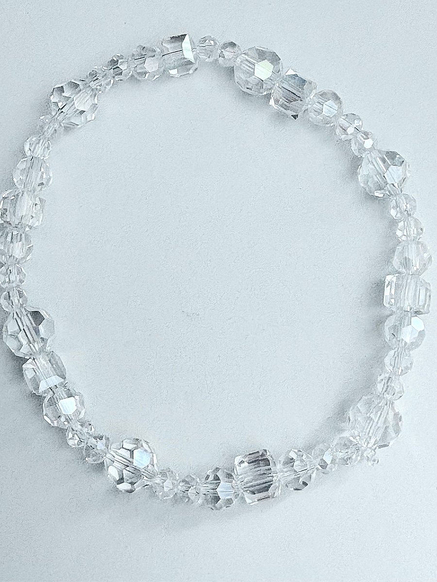 Shimmering Frost Crystal Ice | Faceted Glass Bead Bracelet | Handmade 8" Coastal Charm | by Monique Faella Designs™ | MFD-00047 product image (2)