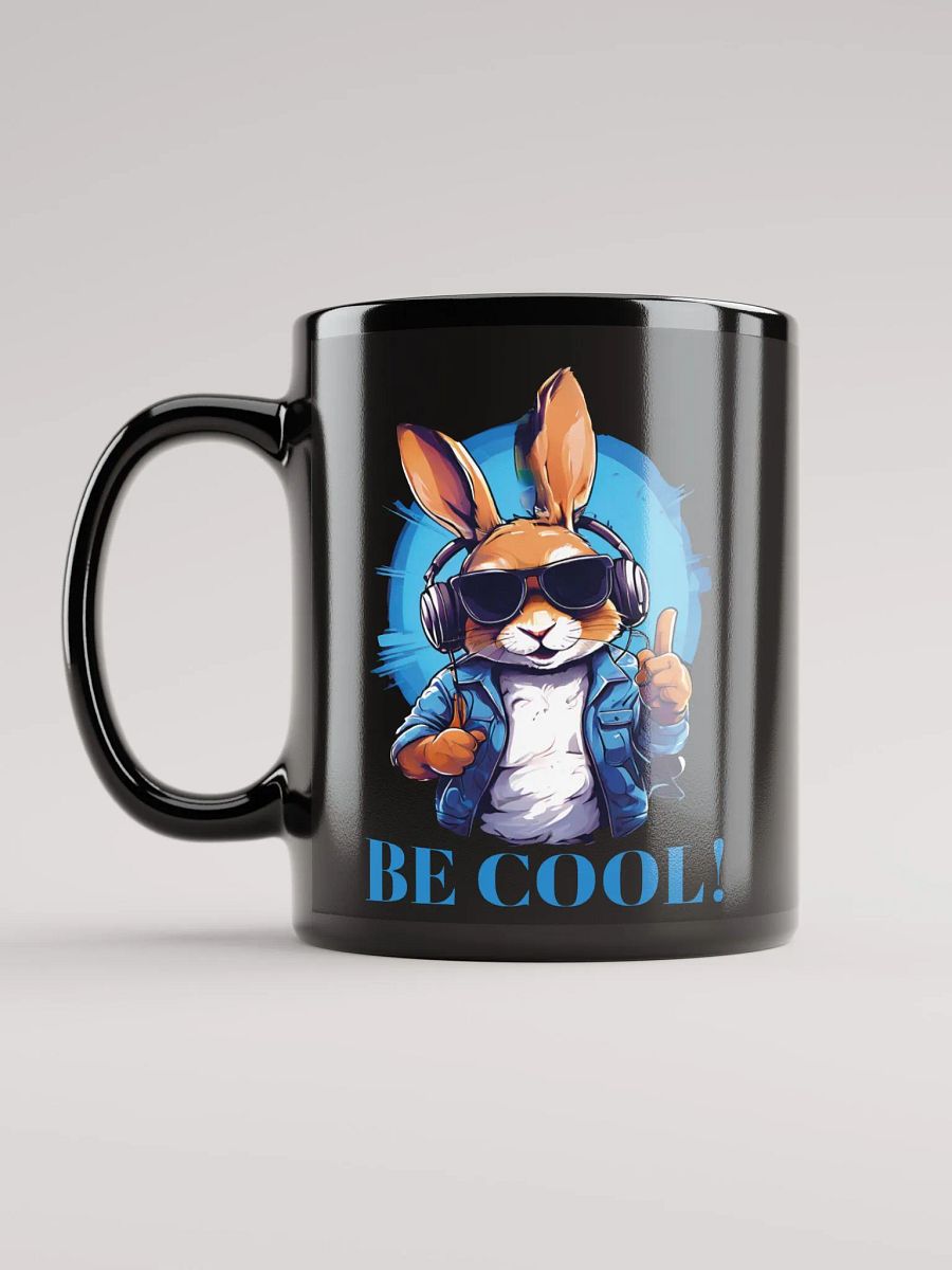 Be Cool Funny Black Glossy Mug | Cute Bunny with Sunglasses and Headphones | Printed on Both Sides product image (6)