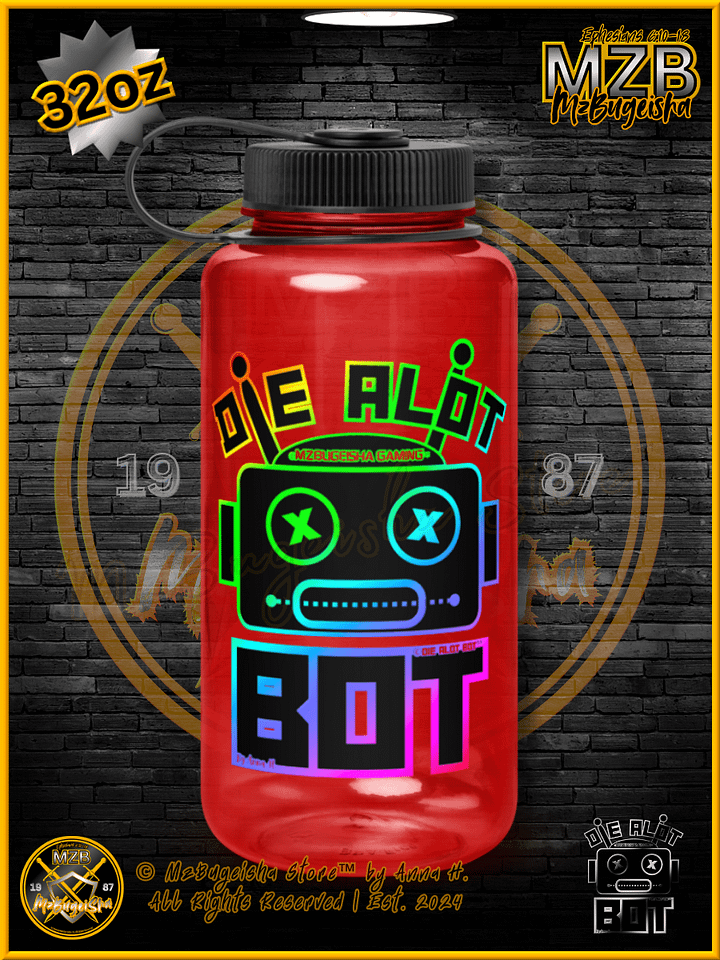 Sports Water Bottle - MzBugeisha™ "Die Alot Bot™ / DieAlotBot™" [spectrum/red] 32oz Sports Water Bottle By Anna H product image (1)
