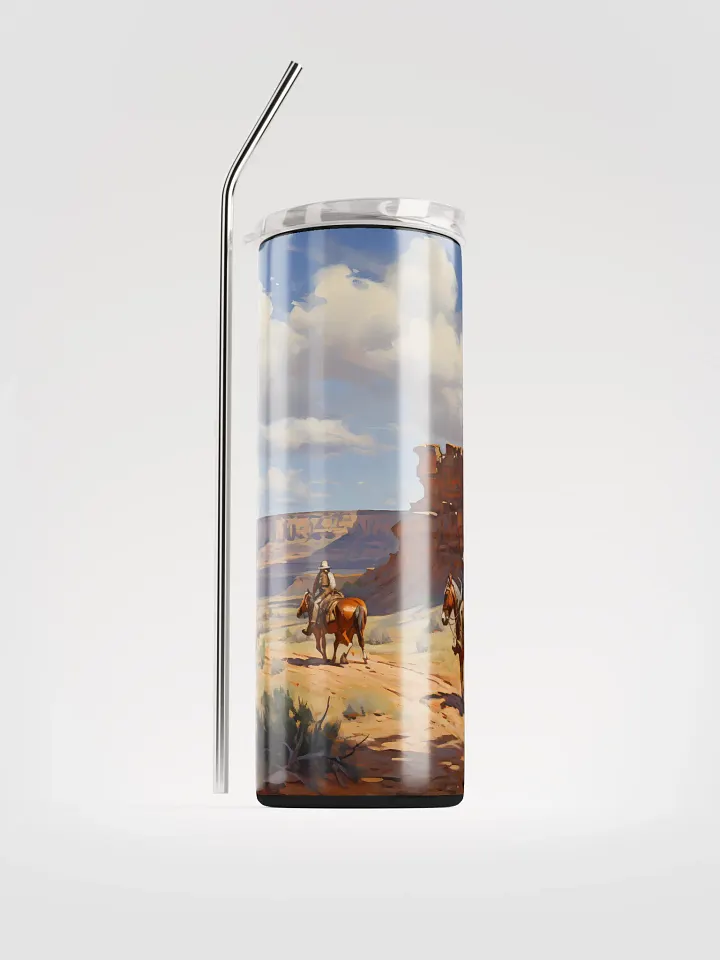 Southwest Cowboy Tumbler Desert Scene Skinny Tumbler with Straw, 20oz, Cowboy Decor, Southwest Art, Vintage Drinkware, Western Legends product image (2)