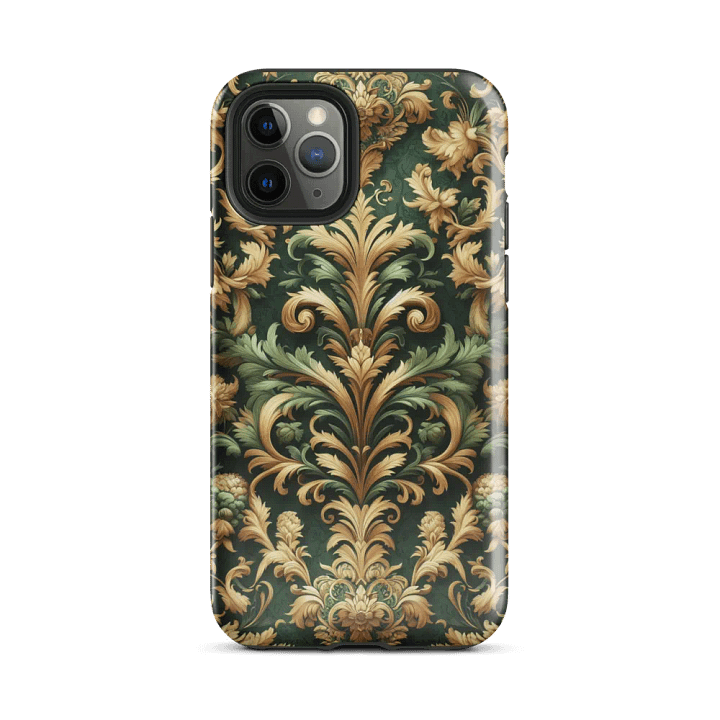 Tough Phone Case for iPhone® - Intricate Green and Gold Rococo Floral Damask Design product image (2)