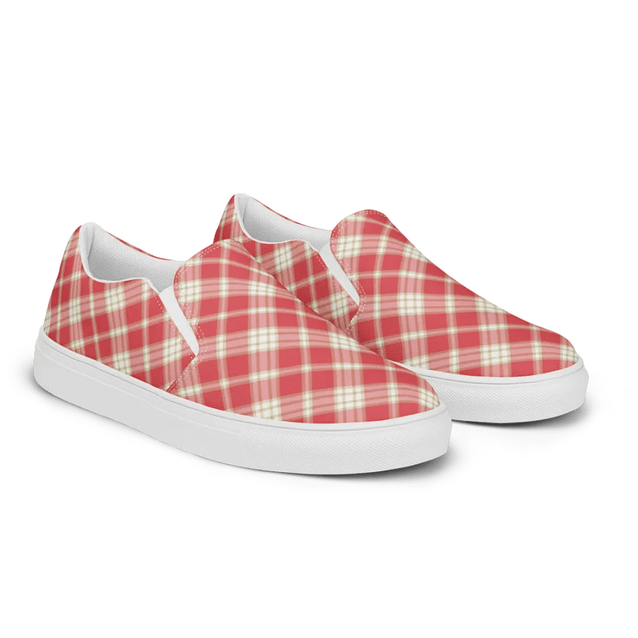 Coral Pink Plaid Men's Slip-On Shoes product image (3)