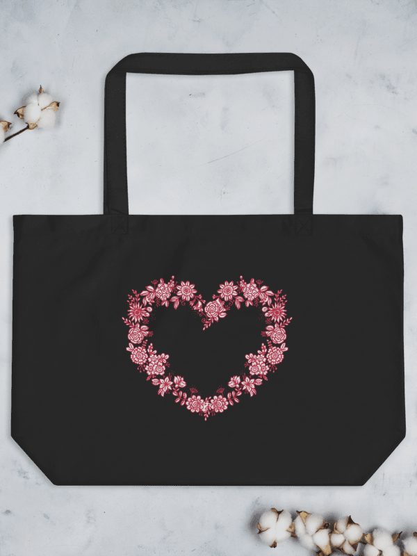 Red Floral Heart Organic Cotton Tote Bag product image (3)