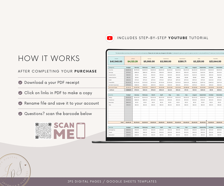 Monthly and Annual Budget Spreadsheet Template product image (10)