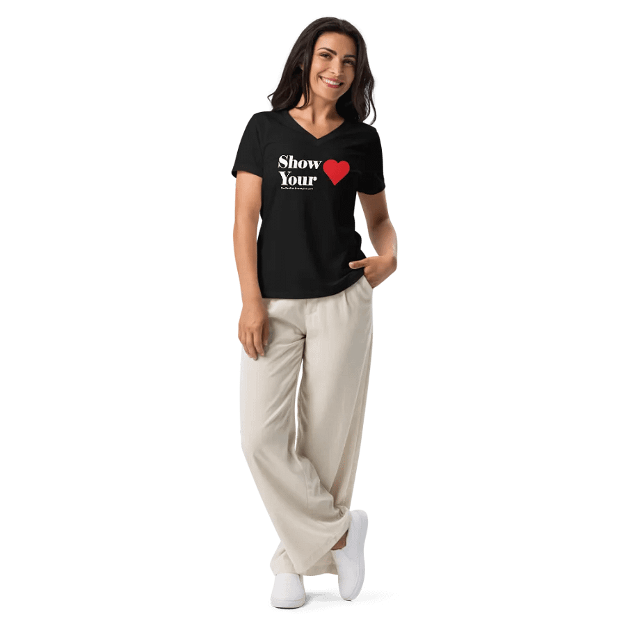 Show Your Heart - Women's V-Neck T Shirt - Black product image (3)
