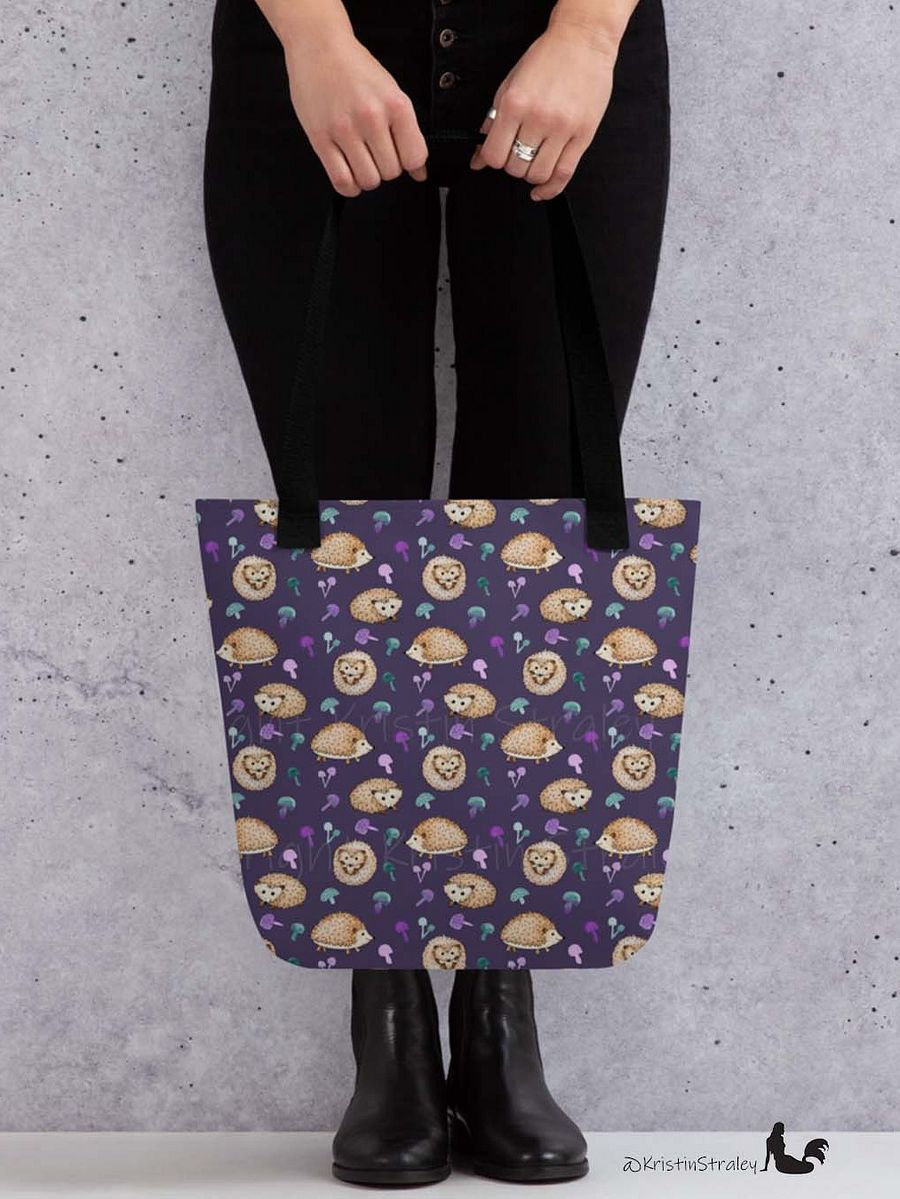 Hedgehogs and Mushrooms on Dark Plum Tote Bag product image (8)