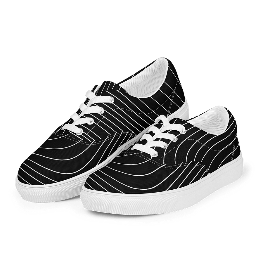 S³ White On Black Abstract Lace-Up Canvas Shoes product image (3)