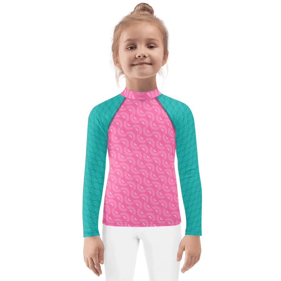 Monochrome Geometric Sea Green and Pink Rash Guard For Kids product image (1)