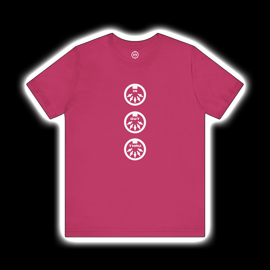 MIDI T-Shirt - In Out Thru (Musical Instrument Digital Interface Synthesizer) WHITE PRINT product image (1)