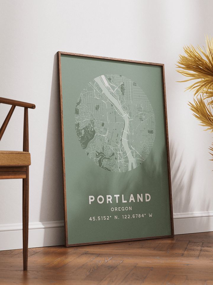 Portland Street Map Poster – Sage Green Minimalist Circular City Art product image (2)