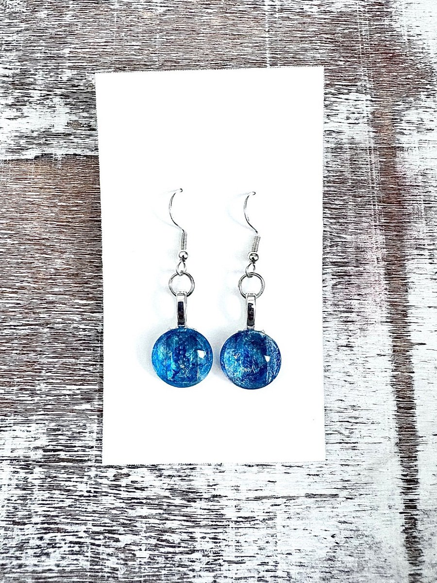 Handmade Round Cabochon Earrings | Teal Blue | Monique Faella Designs™ | MFD-00089 product image (2)