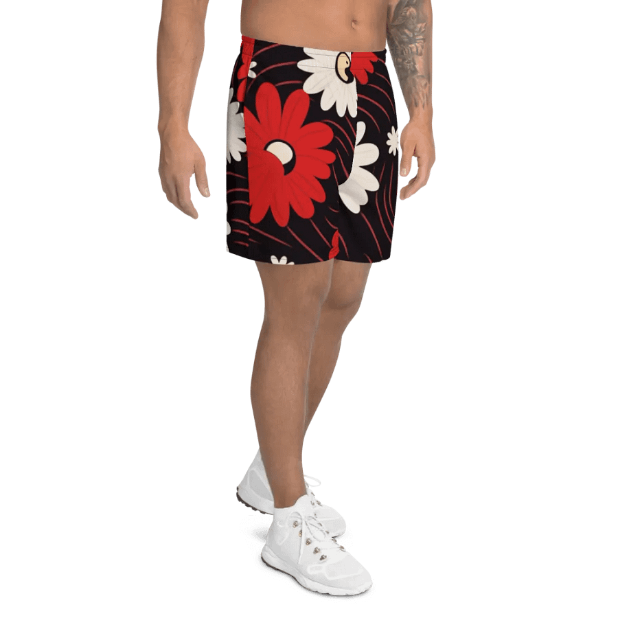 Athletic Shorts 🔴 Functional Fashion at Its Best ⚫️ Red and White Flowers ⚪️ Yin and Yang product image (8)