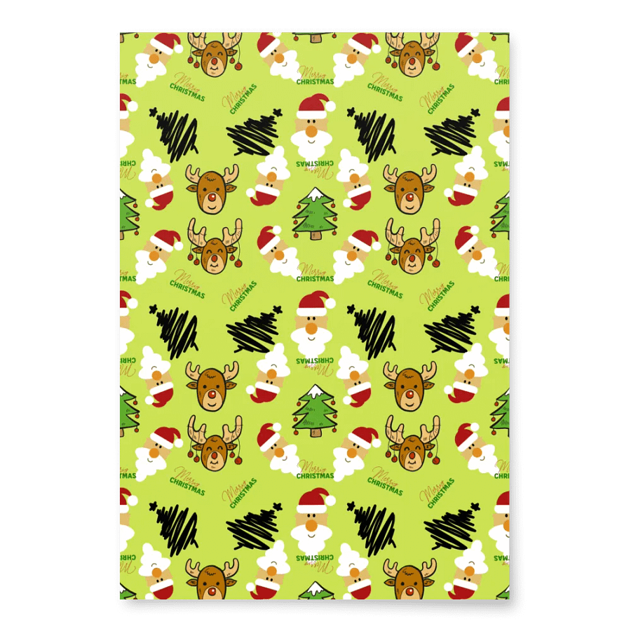 Reindeer, Santa, Christmas Tree Wrapping Paper - Green product image (2)