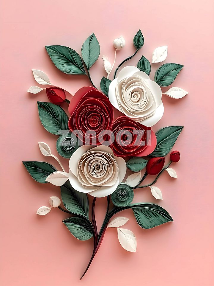 Paper Quilling Style Rose Arrangement – Botanical Wall Decor product image (1)
