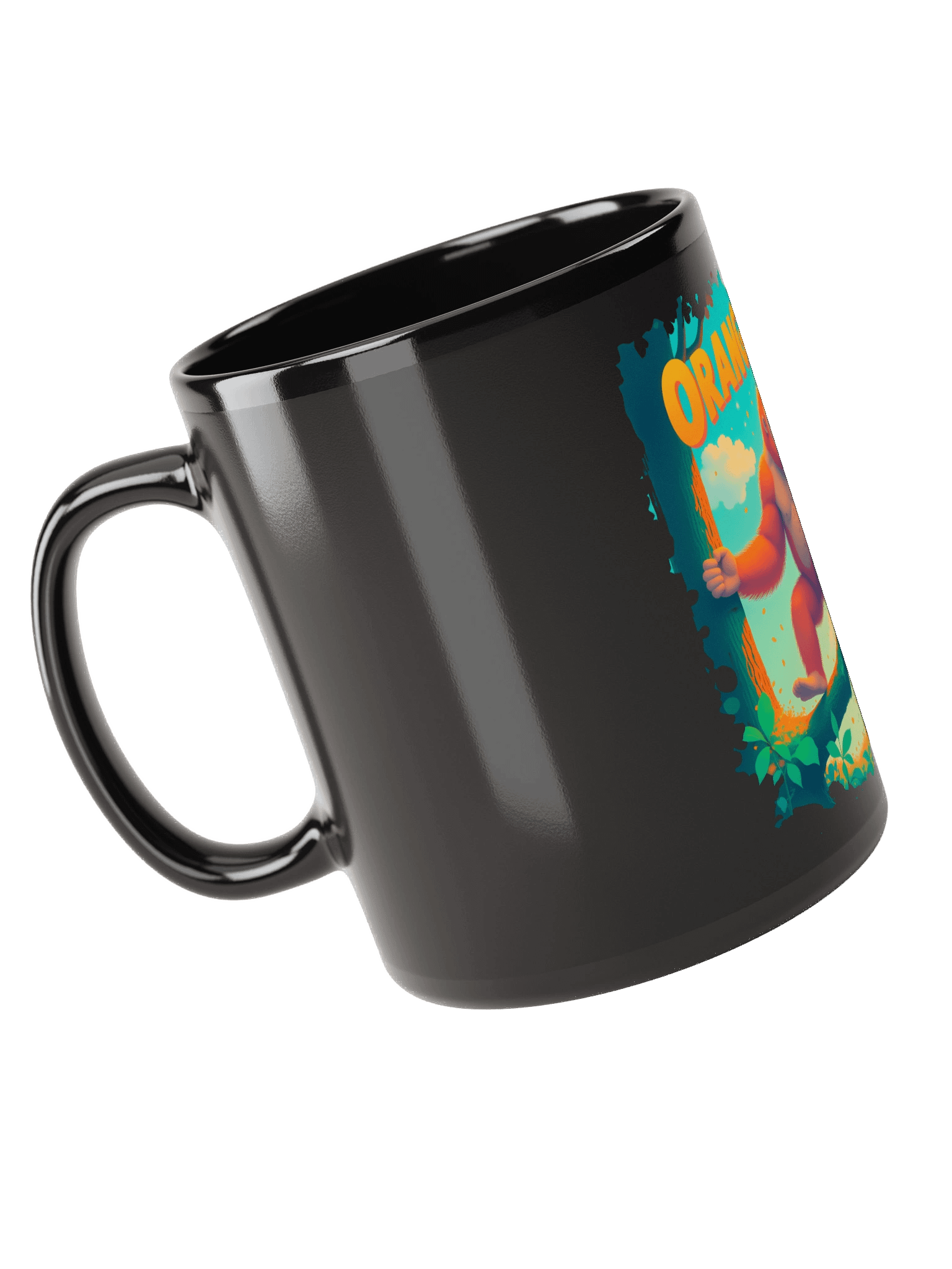 Cheerful Orangutan – Playful Jungle Black Glossy Mug product image (3)