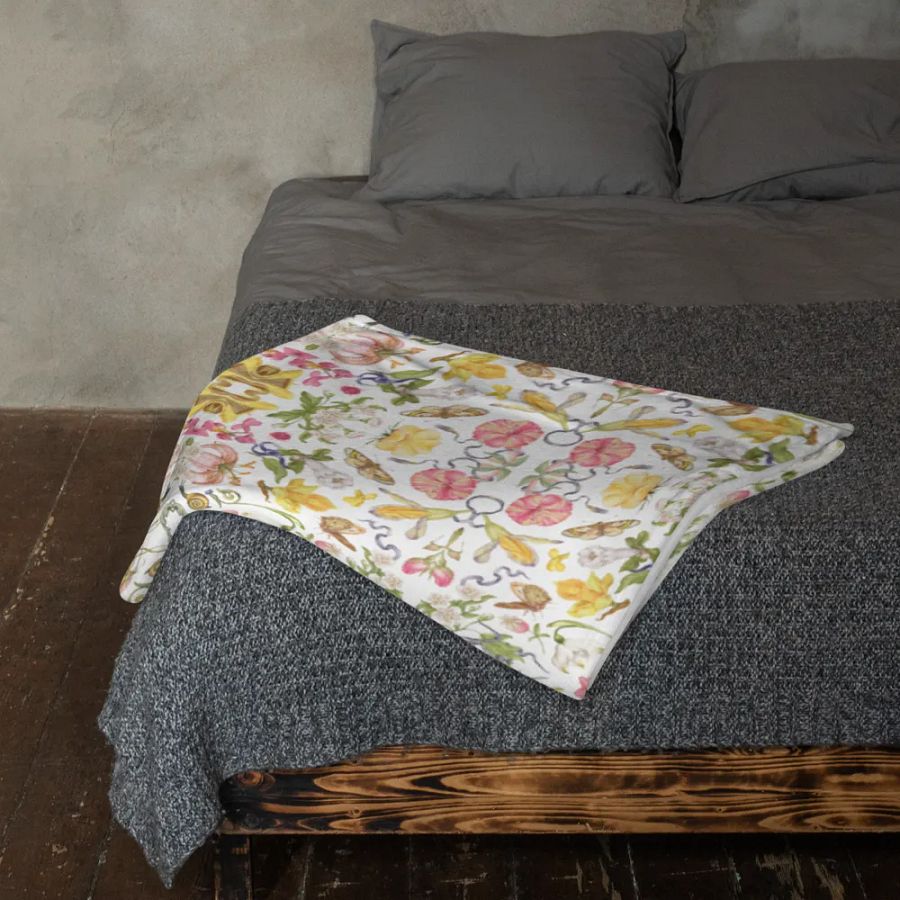Exotic Blooming Floral Butterfly White Throw Blanket product image (11)