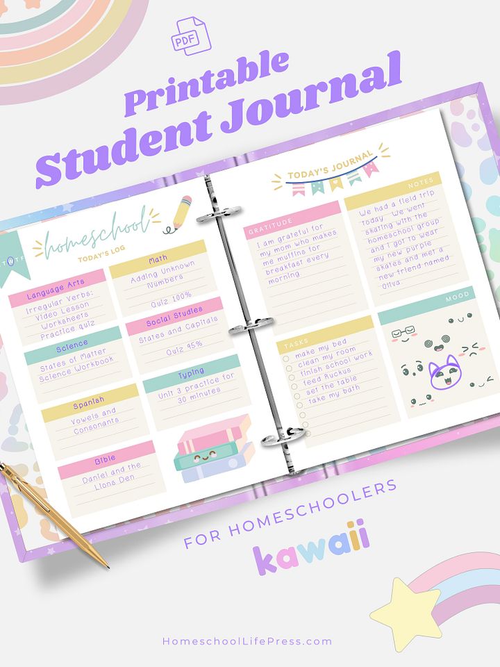 Homeschool Student Daily Journal Printable | Kawaii Color product image (1)