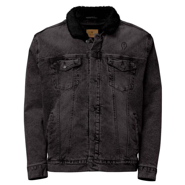 EXCLAIMING MENTALLY (black) embroidered denim sherpa jacket product image (1)
