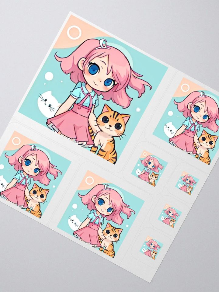 Whimsical Pink-Haired Girl and Cat Sticker Set product image (8)