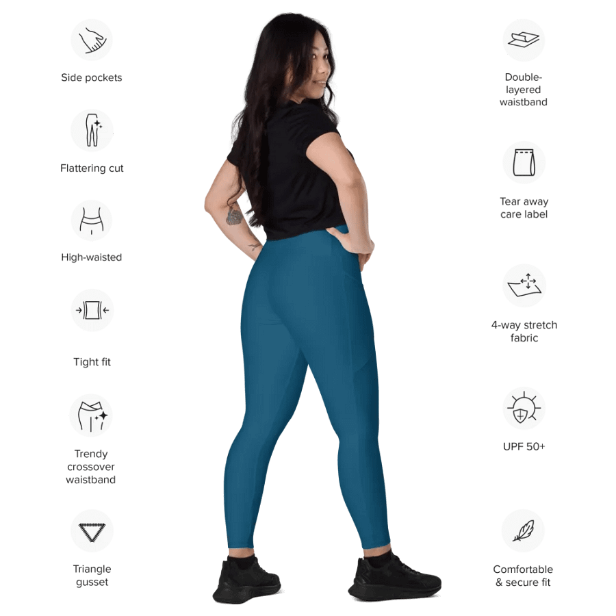 Plain Dark Blue True Summer Women's High Waisted Premium Crossover Leggings with Pockets by Treasure Pie product image (12)