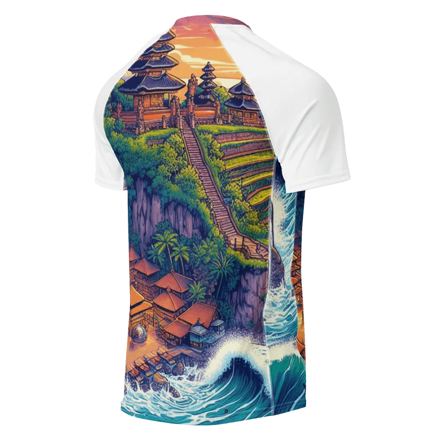 Sunset Temple Men's Rash Guard | AI Design bali city product image (2)