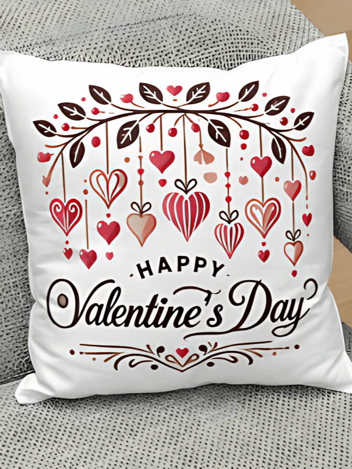 Elegant Love Branches Pillow Sublimation Design – 'Happy Valentine’s Day' PNG – 300 DPI Digital Download for Romantic Pillow Covers product image (1)
