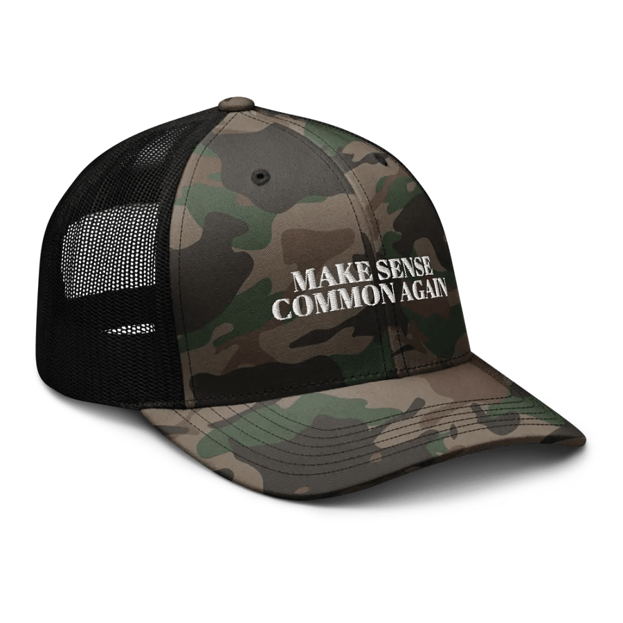 Make Sense Common Again Camo Trucker Hat product image (8)