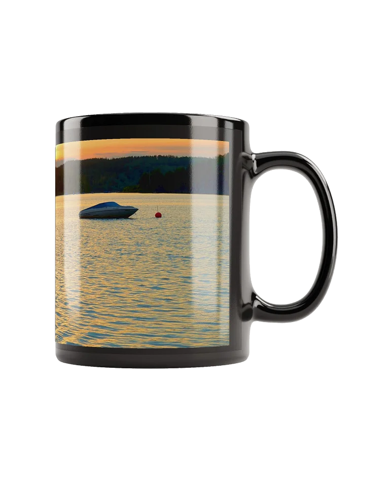 Keramiktasse schwarz - Sonnenuntergang über dem See product image (1)
