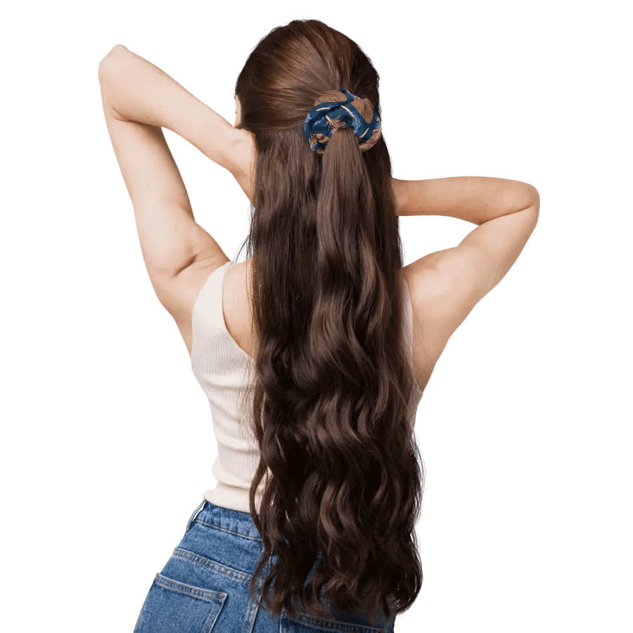 Hair Scrunchie - Blue and Brown Feathers on Blue Background product image (11)