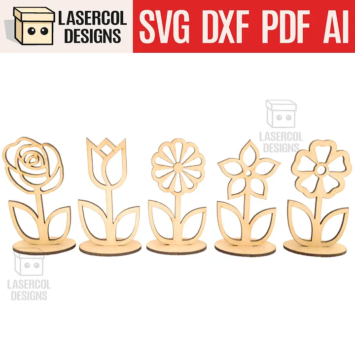 Flowers - Set 1 - (Two Sizes, Five Styles) - Laser Cut Files product image (1)