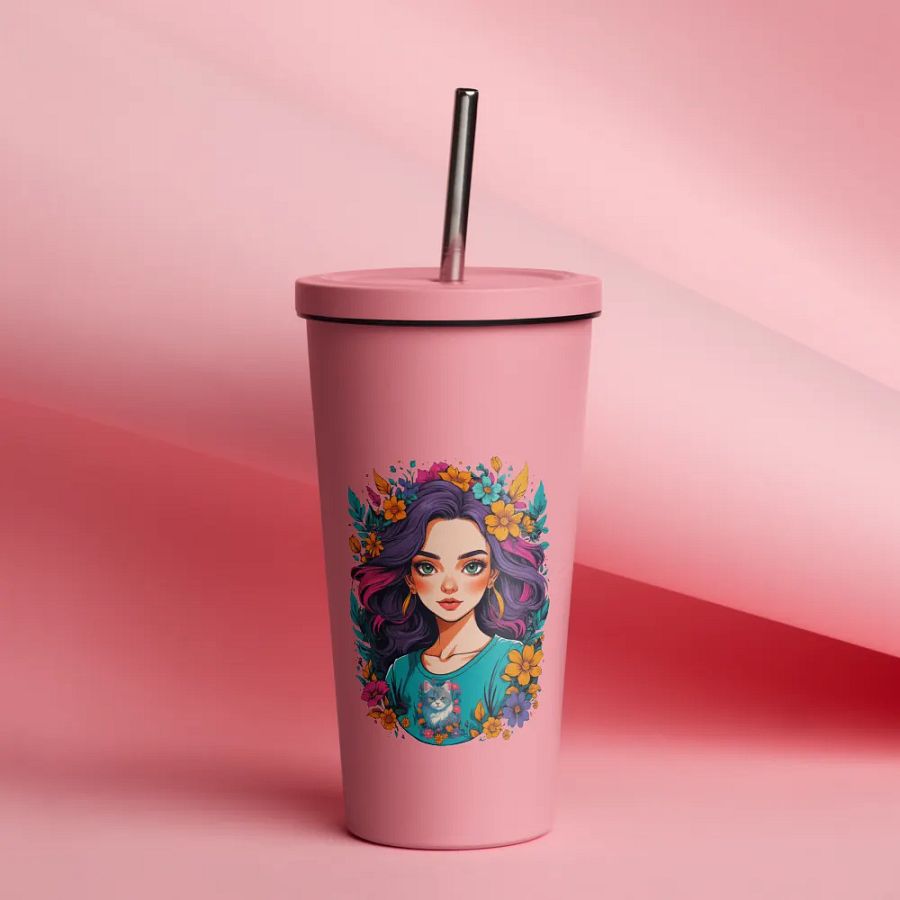 Bloomcore Flower Girl 20 oz Tumbler Cup - Pink - Insulated Tumbler with a Straw - v2 product image (12)