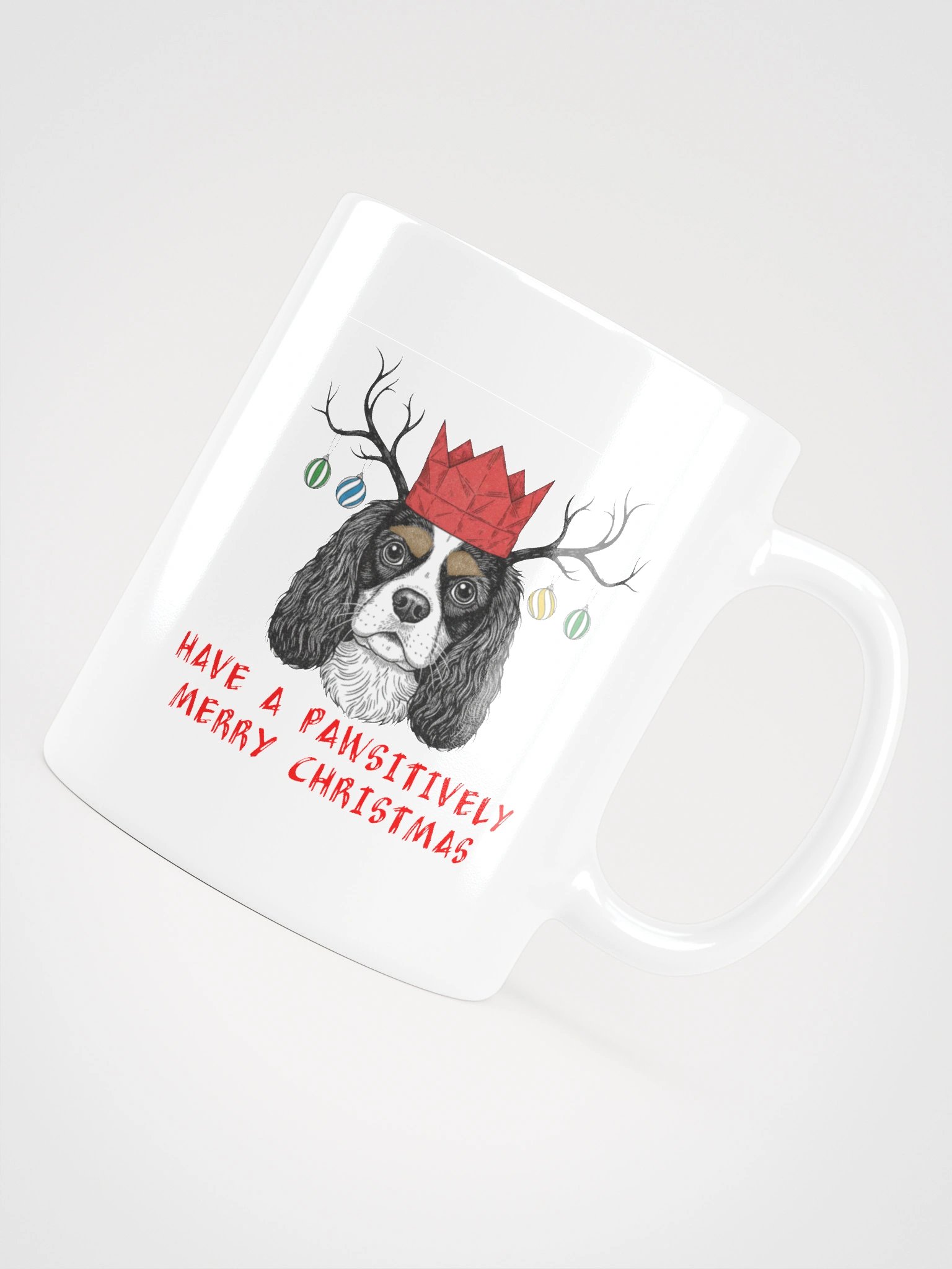 White Glossy Mug with Baxter Pawsitively Merry Christmas Line Art product image (5)