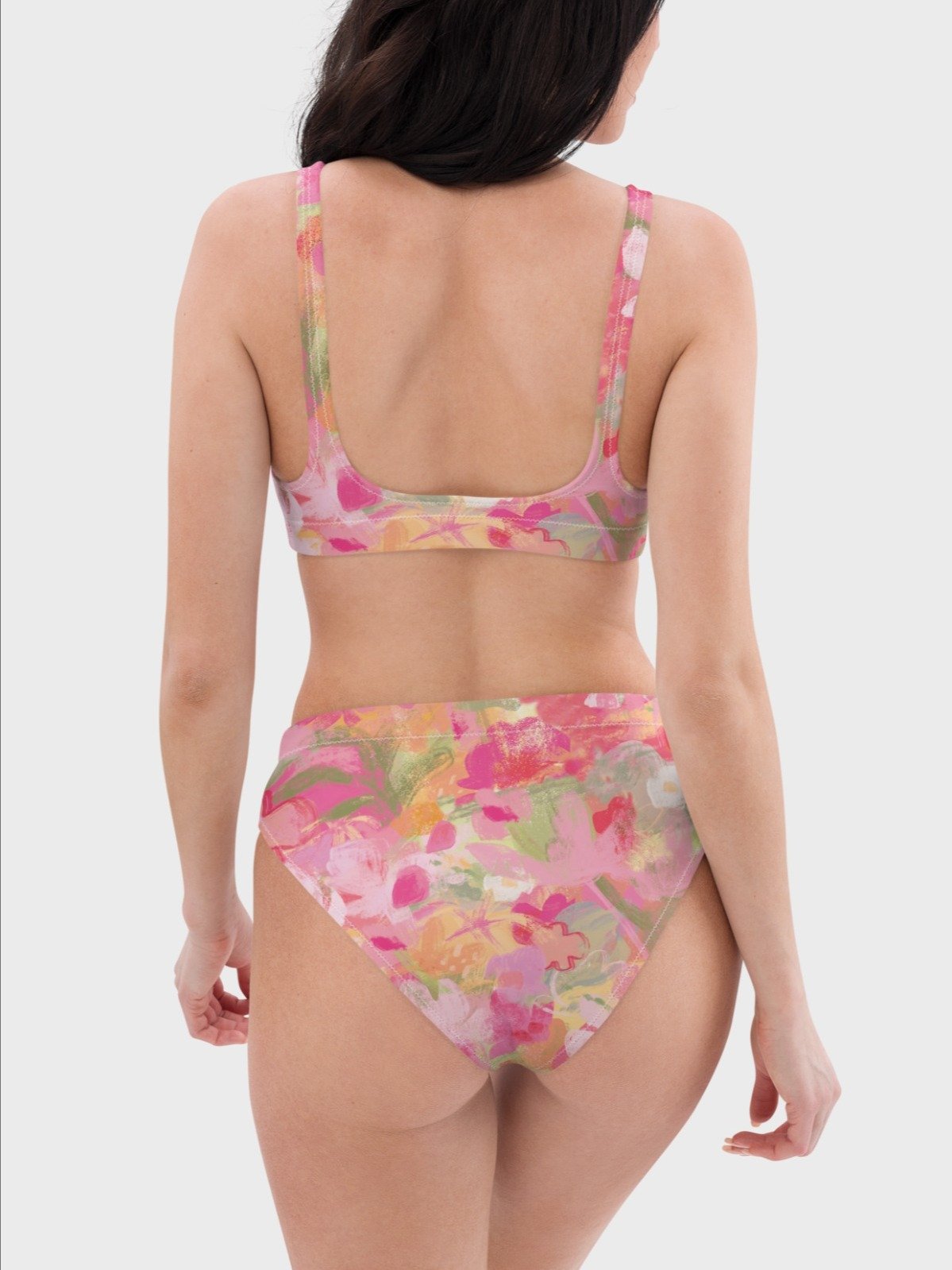 Recycled High-Waisted Bikini Bottom "Sweet Pastel Florals of Spring" product image (7)