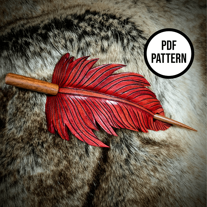 Feather Leather Hair Stick - PDF Pattern for Leatherwork product image (1)