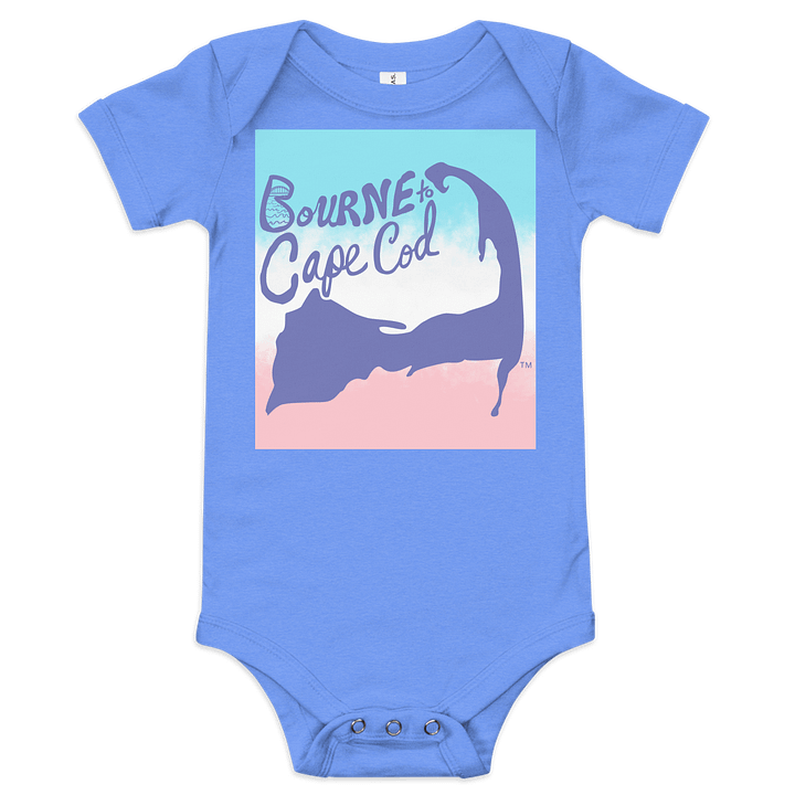 BOURNE to Cape Cod™ | Baby One-Piece with Snaps | BRN.2C.C.™ Logo Back | Ultra-Soft Cotton Bodysuit for Coastal Cuties | Slate Blue Logos on Patriotic Pastels product image (7)