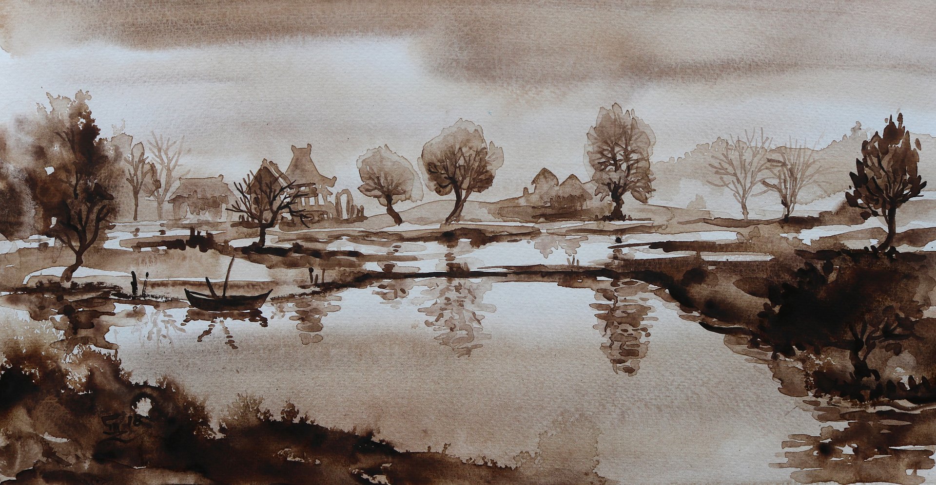 "Sepia Lake" Painting by Deni Je product image (1)