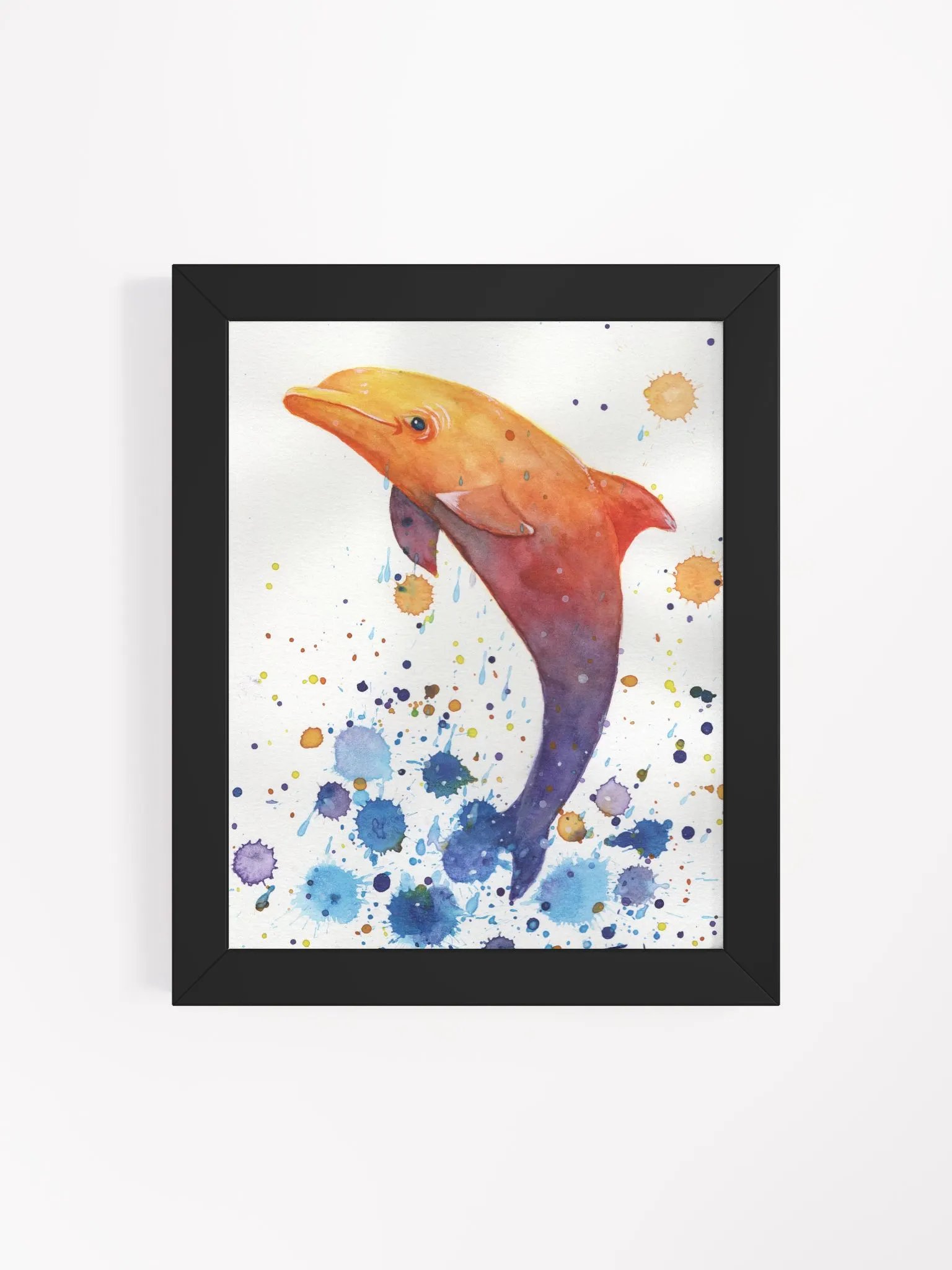 Vibrant Dolphin Watercolor Matte Print Framed product image (24)