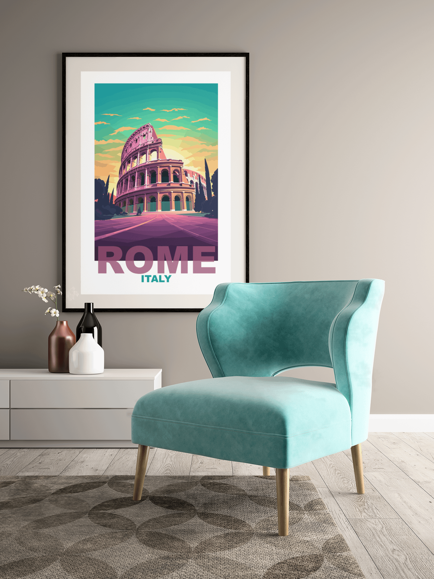 Colosseum at Sunset Poster, Vibrant Rome Italy Skyline Art, Colorful Ancient Ruins Print, Travel-Inspired Wall Decor, Italian Gift Idea product image (4)