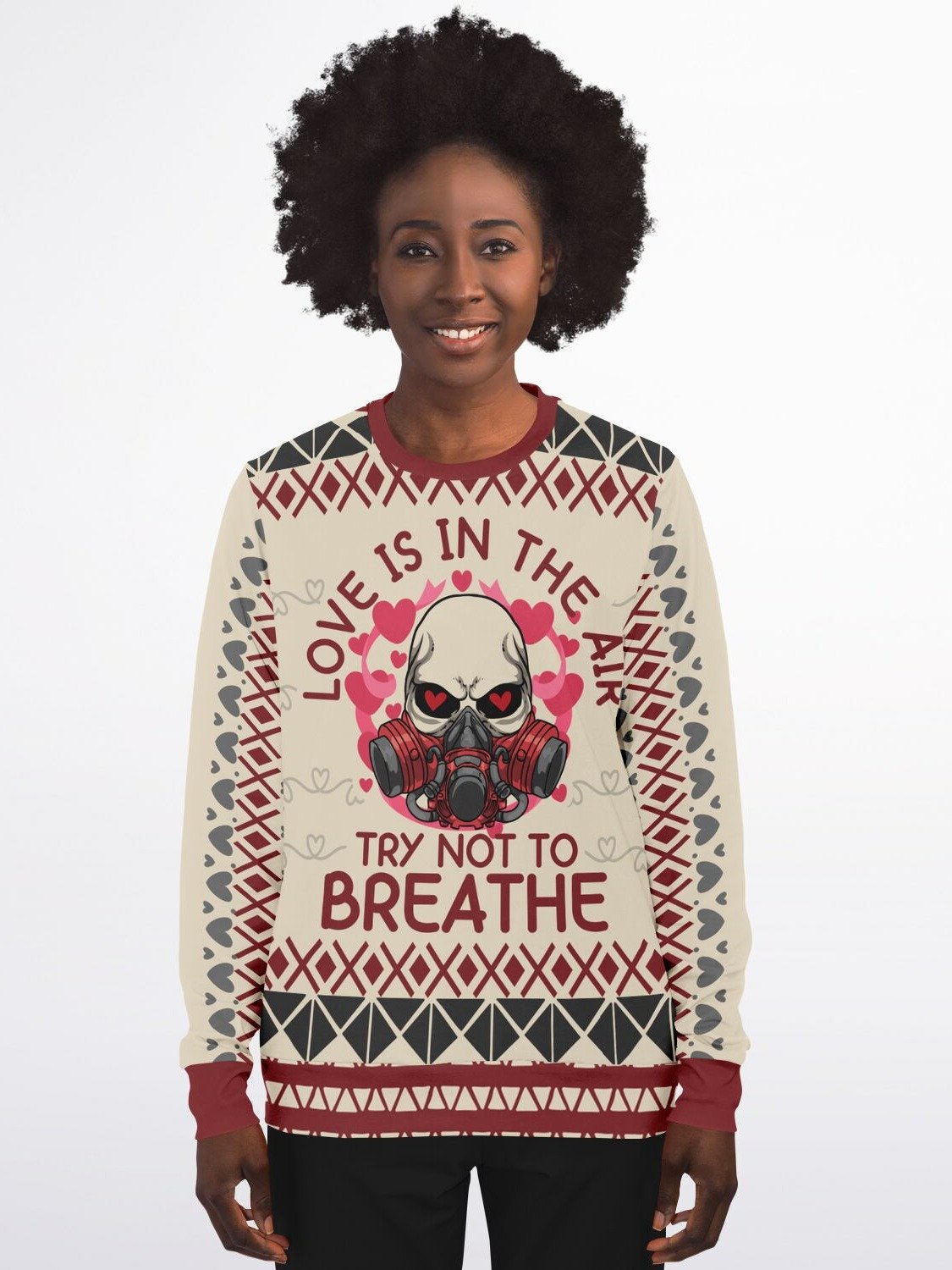 "Love Is In The Air" Gas Mask Sweatshirt | Funny Anti Valentine Sweater | Sarcastic Dark Humor Outfit product image (5)