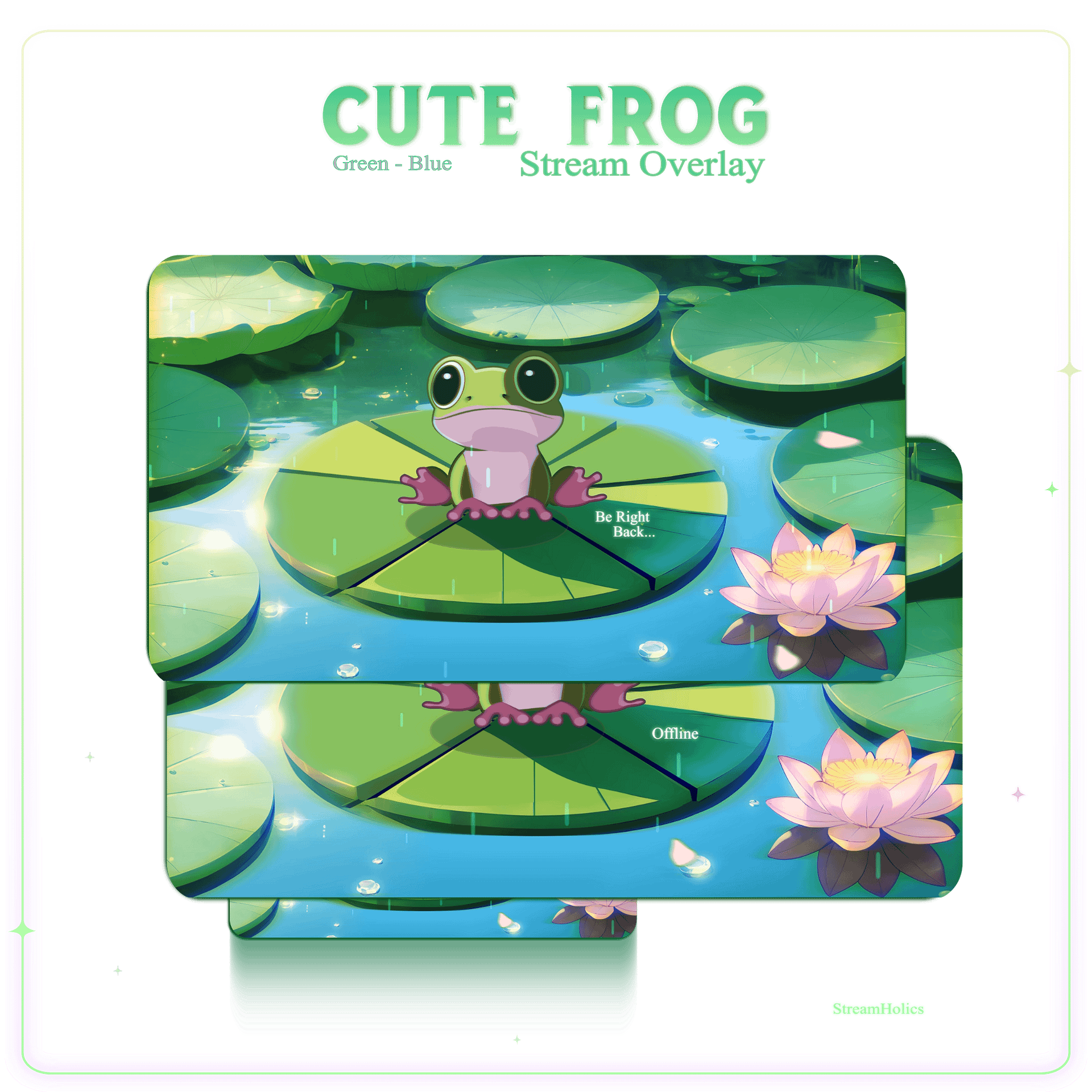 ANIMATED Scenes Overlay pack, Frog Overlay Animated, Twitch Stream Overlay, Cute green Frog Overlay, Stream Overlay Pack Animated product image (1)