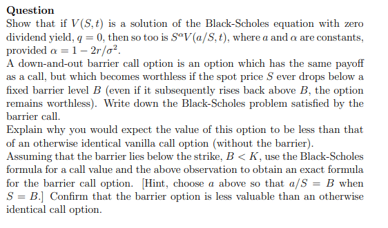 TD - Black-Scholes equation and a down-and-out barrier call option product image (1)
