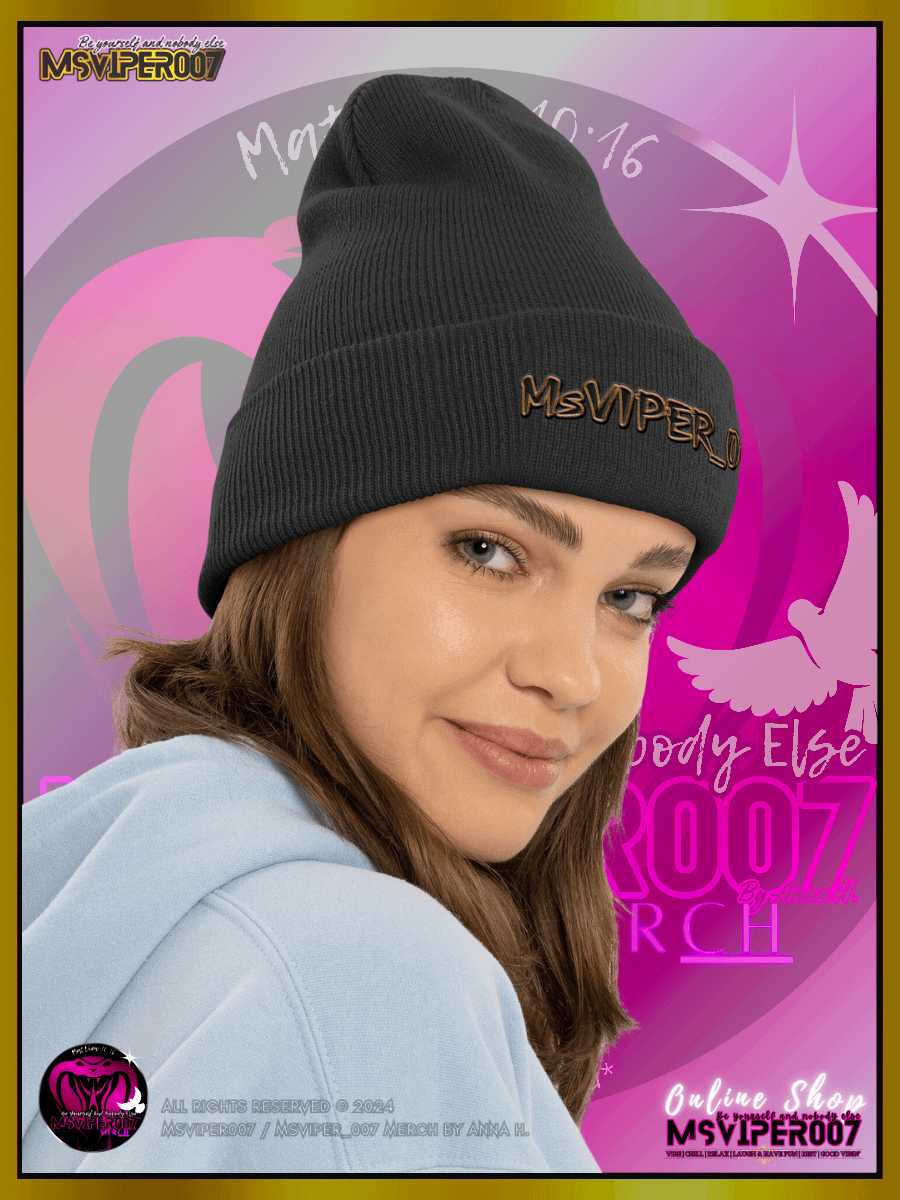 Cuffed Beanie [ Embroidered Design(s) ] - "MsViper_007™ Brand [gld-yllw/blk] - Support&Sport" Stylish Beanie by Anna H. product image (4)